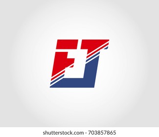 Letter E and T red and blue combination logo