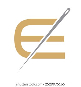 Letter E Tailor Sewing Needle Logo Design Concept For Embroider, Textile, Fashion, Cloth, Fabric Symbol