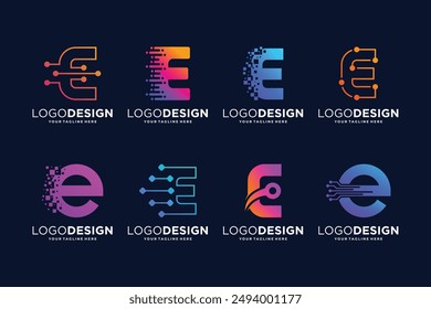 Letter E tech logo design. Digital, connection, and science logo concept