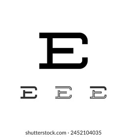 Letter E, technical digital alphabet font, including set from four of different types, vector illustration 10eps