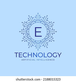 letter E technology boundaries artificial intelligence initial vector logo design element