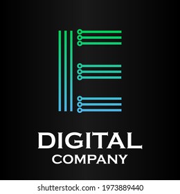 Letter e technology or digital logo template illustration. there are line letter with dot. suitable for technology, multimedia.