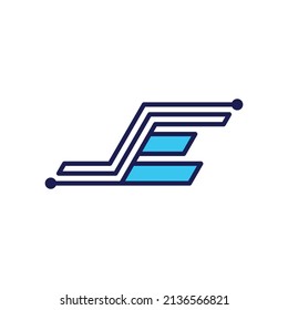 Letter E Technology Line Logo Design