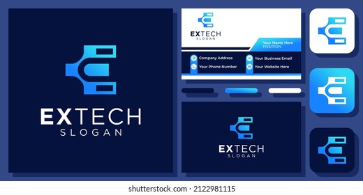 Letter E Technology Logo. E Connection Logo. Initial E Digital. Vector Logo Design with Business Card