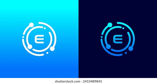 letter E technology logo with connection circle dots for technology,data,internet,computer