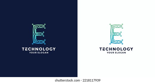 letter E technology logo design for technology company