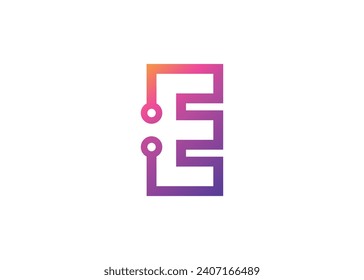 Letter E Technology vector monogram logo design template. Letter E molecule, Science and Bio technology Vector logo