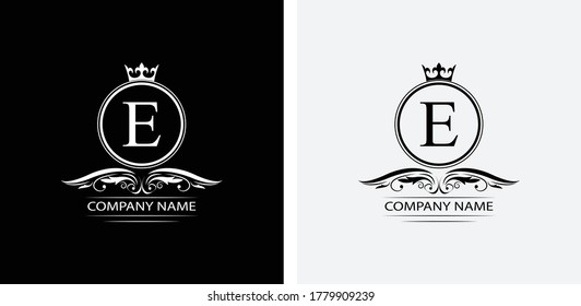 letter E template logo Luxury letter with crown. Monogram alphabet . Beautiful royal initials letter.	
