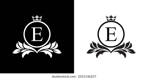 letter E template logo Luxury letter with crown. Monogram alphabet . Beautiful royal initials letter.	