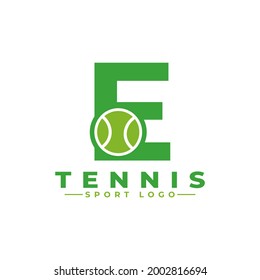 Letra E con diseño de logotipo de tenis. Elementos de plantilla de diseño de vectores para equipo deportivo o identidad corporativa.