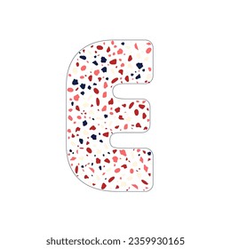 Letter E. Terrazzo texture. Vector graphic.