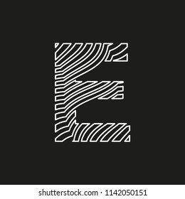 letter E in texture with white lines movement effect on editable black background vector