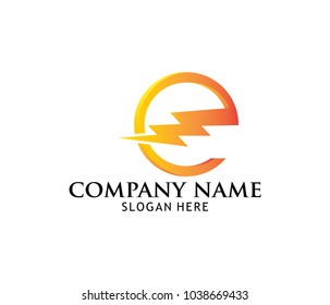 letter e thunderbolt power electricity vector logo design template