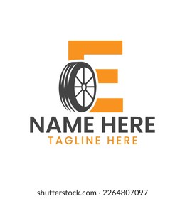 Letter E Tire Logo For Car Repair  Automotive Motor Logo Design Vector Template