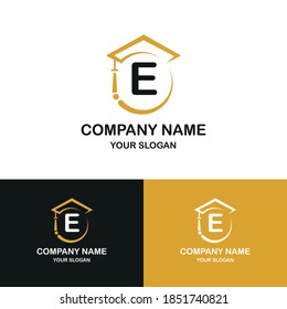 Letter E with toga hat for education business logo template