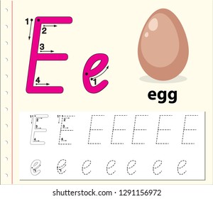 Letter E tracing alphabet worksheets illustration