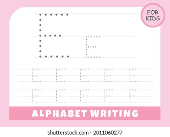 Letter E tracing alphabet worksheets, Alphabet tracing worksheet with letter and vocabulary Free Vector