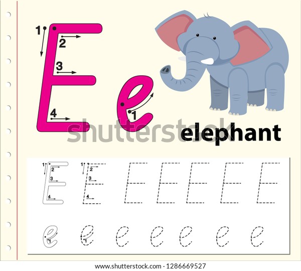 letter e tracing alphabet worksheets illustration stock vector royalty free 1286669527 shutterstock