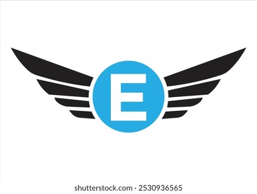 Letter E Transportation Logo Design. Wing Symbol For Freight Sign