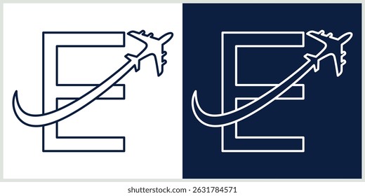 Letter E Travel Logo Template Design Vector, line Design Concept, Creative Symbol, Icon