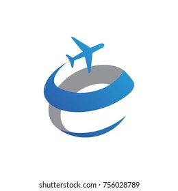 Letter E Travel Plane Logo Template