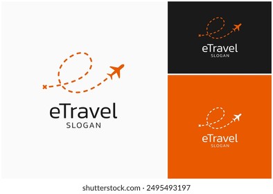 Letter E Travel Plane Trip Airplane Flight Tour Adventure Journey Vector Logo Design Illustration