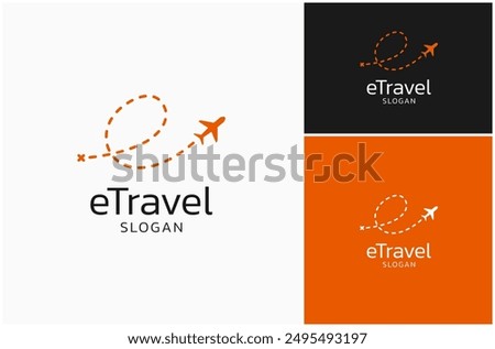 Letter E Travel Plane Trip Airplane Flight Tour Adventure Journey Vector Logo Design Illustration