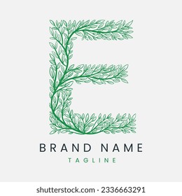 Letter E Tree Branch, Formed From Twigs Leaves Logo Design