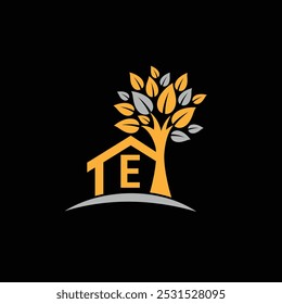 Letter E With Tree Home Logo Design