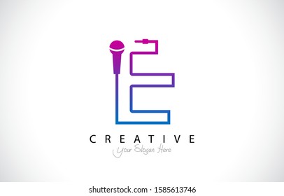 Letter E Trendy Design Logo Concept. Creative Icon Logo with Microphone Shape Vector Illustration.