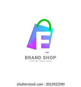 letter E trendy shopping bag vector logo design element