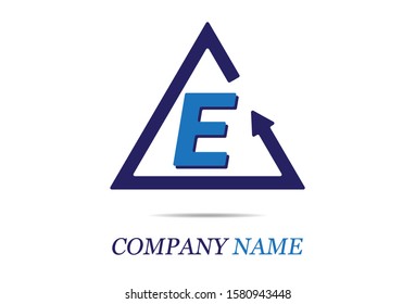 letter E with triangle arrow. vector illustration