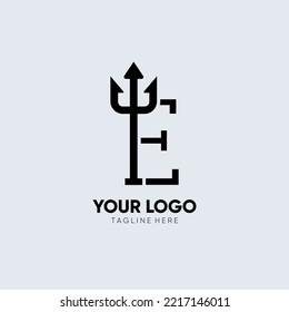 Letter E Trident Logo Design Icon Vector Emblem Graphic Illustration svg