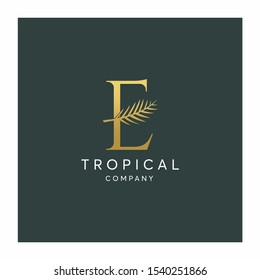 Letter E Tropical Leaf Logo design vector icon