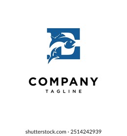 Letra E Tuna Fish logotipo ícone vetor.