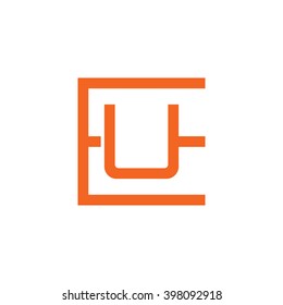 letter E and U monogram square shape logo orange