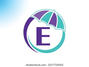 Letter E Umbrella Logo Design Vector Template.