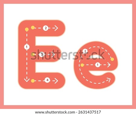 Letter E Uppercase ad Lowercase Alphabet Tracing Guide for Kids Worksheet