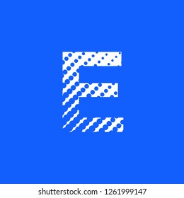 letter E in uppercase with halftone dot effect in blue color