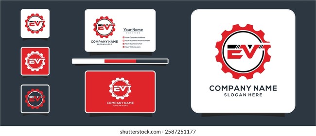 Letter E V gear vector logo template This design is suitable for technology industrial or automotive