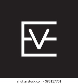 letter E and V monogram square shape logo white black background