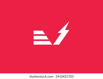 Letter E V Thunder Bolt vector monogram logo design template 