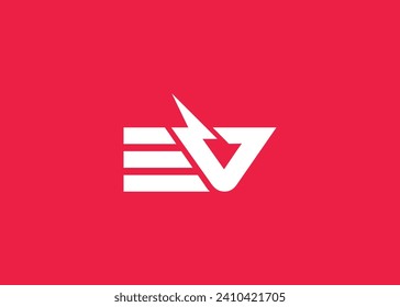 Letter E V Thunder Bolt vector monogram logo design template 