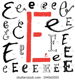 Letter E. Vector alphabet. 