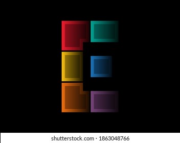 Letter E vector design, colorful font logo. Dynamic split multicolor. design on black background. For social media, design elements, creative poster, web template    


