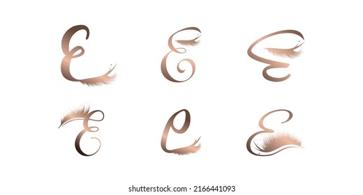 Letter E vector icon logo design with lashes concept Premium Vector