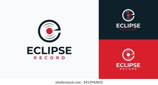 Letter e vector logo design in vinyl shape.