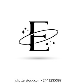 Letter E Vector Logo On Which An Abstract Image Of A Planet