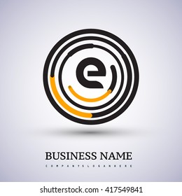 Letter E vector logo symbol in the circle thin line colored black and yellow. Design for your business or company identity.