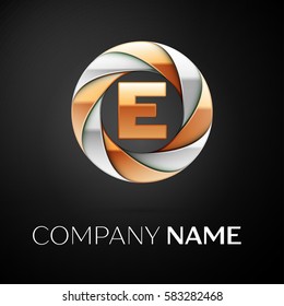 Letter E vector logo symbol in the colorful circle on black background. Vector template for your design